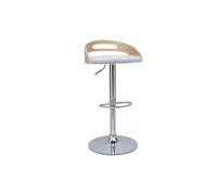 Tabouret de bar réglable design bois clair et tissu gris clair MANO