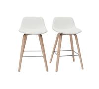 Tabourets de bar design blanc et bois clair H65 cm (lot de 2) NONIE