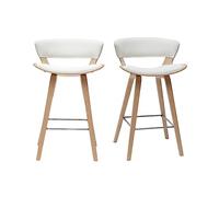 Tabourets de bar design blanc et bois clair H65 cm (lot de 2) SYRAH