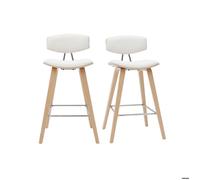 Tabourets de bar design blanc et bois clair H69 cm (lot de 2) VASCO