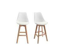 Miliboo - Tabourets de bar design blancs et bois 75 cm (lot de 2) PAULINE