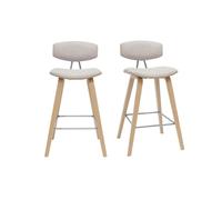 Miliboo - Tabourets de bar design en tissu effet velours texturé beige et bois clair H69 cm (lot de 2) VASCO