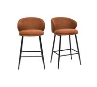 Miliboo Tabourets de Bar Design en Tissu Effet Velours texturé Terre brûlée et métal Noir (Lot de 2) Rosalie