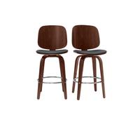 Tabourets de bar design pivotants noirs et noyer H66 cm (lot de 2) BECK