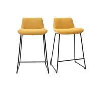 Miliboo Tabourets de Bar en Tissu Effet Velours texturé Jaune Moutarde et métal H65 cm (Lot de 2) Boost