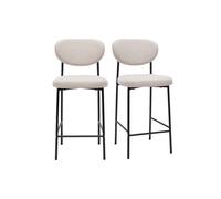 Miliboo Tabourets de Bar Fixes en Tissu Effet Velours texturé Beige H65 cm (Lot de 2) BREKA