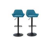 Miliboo - Tabourets de bar réglables design en tissu bleu (lot de 2) RONNIE