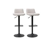 Miliboo Tabourets de Bar réglables pivotants 360° en Tissu Effet Velours texturé Beige et métal Noir (Lot de 2) Boost