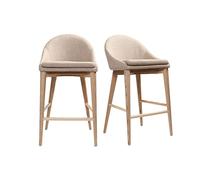 Miliboo Tabourets de Bar scandinaves en Tissu Beige et frêne Massif H66.5 cm (Lot de 2) Dalia