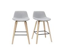 Miliboo Tabourets de Bar scandinaves Gris Clair et Bois H65 cm (Lot de 2) NONIE