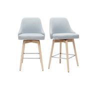 Tabourets de bar scandinaves pivotants 360° en tissu gris clair et bois hêtre massif H65 cm (lot de 2) HASTA
