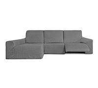 Milica Housse pour canapé d’Angle Relax avec assises Amovibles | Tissu Bután Super Extensible | Méridienne Longue à Gauche | Protège-canapé Lavable et Facile à Installer | Couleur Gris