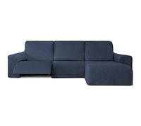 Milica Housse pour canapé d’Angle Relax avec assises Amovibles | Tissu Bután Super Extensible | Méridienne Courte à Droite | Protège-canapé Lavable et Facile à Installer | Couleur Bleu