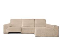 Milica Housse pour canapé d’Angle Relax avec assises Amovibles | Tissu Bután Super Extensible | Méridienne Longue à Droite | Protège-canapé Lavable et Facile à Installer | Couleur Beige
