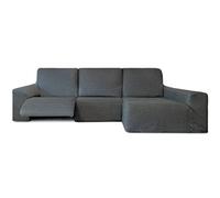 Milica Housse pour canapé d’Angle Relax avec assises Amovibles | Tissu Bután Super Extensible | Méridienne Longue à Droite | Protège-canapé Lavable et Facile à Installer | Couleur Gris foncé
