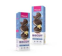 Milical Biscuits - Source de Fibres - (Lot de 2) (Cacao Fourré Vanille) | Biscuits Cacao avec Édulcorant, Fourrés Vanille - 2X4 Sachets de 2 Biscuits - Sans Gluten ni Lactose ni Huile de Palme, Végan