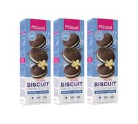 Milical Biscuits - Source de Fibres - (Lot de 3) (Cacao Fourré Vanille) | Biscuits Cacao avec Édulcorant, Fourrés Vanille - 3X4 Sachets de 2 Biscuits - Sans Gluten ni Lactose ni Huile de Palme, Végan