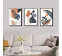 Milieu du siècle Bleu Orange Géométrique Tableau Décoration Murale Salon Abstrait Peinture sur Toile 30x40cmx3 Avec cadre