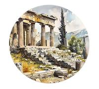 Milieu du siècle Rétro Rond Tapis Ruines Grecques Design Tapis D’appoint Antidérapants pour Salon Chambre D’étude Salle D’étude Bureau À La Maison Décor Lavable en Machine À Pou Ras-Pilou 160x160cm