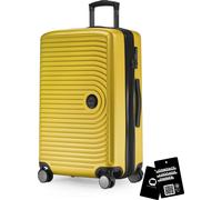 Milieu - valise moyenne + badge numérique, valise de voyage extensible check-in bagage valise à roulettes 90L sangle 158 cm double roulettes trolley TSA,Jaune