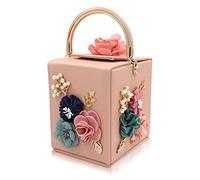 Milisente Evening Clutch Bag for Women Floral Square Box Evening Bags Crossbody Shoulder handBags Flower Wedding Clutch Purse (Light Pink)