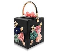 Milisente Evening Clutch Bag for Women Floral Square Box Evening Bags Crossbody Shoulder handBags Flower Wedding Clutch Purse (Black)