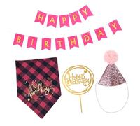 Milisten 1 Ensemble Collier Bandana pour Chien Jupe en Décorations De Gâteaux en Papier Plastique pour Chien De Compagnie Garniture De Cupcake Rose Chapeau d'anniversaire pour