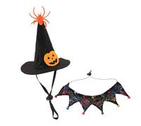 Milisten 1 Ensemble Costume de Chat pour Halloween Ensemble Chapeau et Collier Adorable avec Motifs de Citrouille Squelette Accessoire Réglable pour Animaux de Compagnie