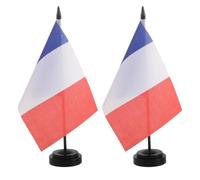 Milisten 2 Ensembles Drapeau de Table Français pour Bureau 20x13 Cm en Polyester avec Hampe Solide 28cm Base Noire, Décoration Pratique et Résistante pour Jours de Match 2026
