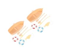 Milisten 2 Ensembles Miniature Doll House Boat Set with Life Buoy and Paddle Smooth Mini Beach Accessories for Miniature Houses Decoration