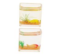 Milisten 2 Pièces Miniature Fish Bowl Set Resin Square Goldfish Tank for Dollhouse Decor Desktop Aquarium Accessories