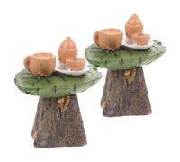 Milisten 2 Pièces Miniature Resin Tea Table Model for Dollhouse and Landscaping Detailed Fake Tea Table Ornament for Garden Fairy and Succulent Decor