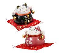 Milisten 2 pièces Tirelire Chat Céramique Figurine Maneki Neko Décoration Feng Shui et Adorable pour Bureau et Maison Rose et Noir