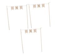 Milisten 3 Pièces One Cake Topper Bois Naturel Bannières Gravées pour Premier Anniversaire Garçon Fille Décorations Rustiques pour Gâteau Accessoires et Polyvalent pour Fêtes