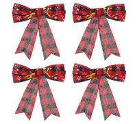 Milisten 4 Pièces Nœuds Décoratifs de Noël en Lin et Coton, Rouge, avec Liens Torsadés, Décoration de Sapin et Emballage Présent DIY, Petits et Délicats