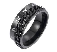 Milisten Bague en Acier Titane Noire Taille 11 Chiffres Romains Gravés, Anneau Unisexe Décoratif Rotatif, Bijou Mode Homme Femme, Anneau de Plateau Résistant pour Usage Quotidien