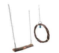 Milisten Balançoire en Bois Naturel pour Oiseaux de Compagnie et Perroquets, Jouet Suspendu à Mâcher, Lot de 2 Pièces Anneau Tressé Ø15 Cm, Perchoir Ludique pour Cage, Style Aléatoire