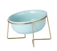 Milisten Bol Surélevé Céramique pour Chat et Chien Bol Incliné Protecteur du Cou avec Support Bleu Anti-Renversement pour Alimentation Saine des Animaux