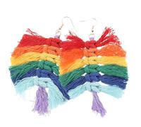 Milisten Boucles D’oreilles Pendantes à Pompons Arc-en-ciel en Fil de Coton, Boucles D’oreilles Goutte Colorées Dégradées, Légères et Artisanales pour Femmes, Bijoux Bohèmes pour Présents