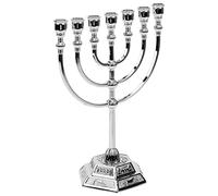 Milisten Bougeoir traditionnel du temple de Jérusalem Menorah Juif 7 branches Israël Bougeoir Bougeoir 17 cm Base hexagonale Bougeoir juif Terre Sainte Argent