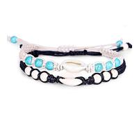 Milisten Bracelet Tissé en Coquillage, Bijoux de Main, Ensemble 2 Pièces, Noir et Blanc, Décoration Élégante pour Fille, Cadeau Anniversaire