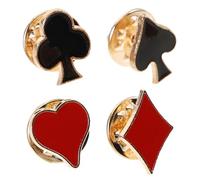 Milisten Broches Décoratives Jeu de Cartes en Alliage de Zinc, Lot de 4 Épingles Cœur Trèfle Pique Carreau, Broche Épingle à Revers pour Col, Accessoire Femme Élégant et Ludique