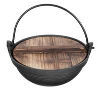 Milisten Casserole Extérieure en Fonte 18 Cm Couvercle en Bois, Pot de Camping Japonerie Portable, Ustensile Cuisine pour Randonnée et Pique-niques, Marmite Multifonction pour Soupes