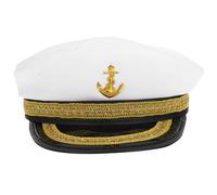 Milisten Chapeau de Capitaine Marin Blanc en Polyester Bande Dorée, Design Portable et Haute Durabilité, Vacances Fêtes Nautiques