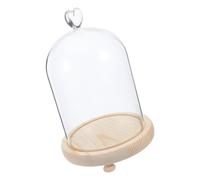 Milisten Cloche en Verre de Cœur 12x16 Cm avec Socle Bois Éclairé Blanc Chaud, Dôme Décoratif Transparent pour Présentation, Terrarium sous Dôme, Protection Anti-poussière pour Objets