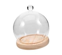 Milisten Cloche en Verre Transparent Ronde avec Base en Bois Présentoir pour Fleurs Éternelles Ou Plantes