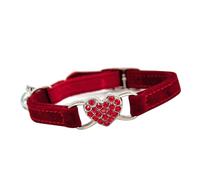 Milisten Collier Cœur pour Réglable Pendentif Chat en avec Rouge Tissu de Élégant Orné Strass et Clochette, Accessoire pour Animaux Domestiques en Intérieur