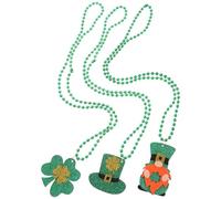 Milisten Collier de Perles Vertes Saint-patrick, Lot de 3 Set de Pièces Pendentifs Trèfle, Chapeau et Lutin, Taille Unique, Décoration Festive pour Adultes et Garçon et Filles, Accessoires