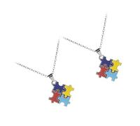 Milisten Collier Puzzle de Sensibilisation à L'autisme 2 Pièces, Pendentif Créatif en Alliage Léger, Couleur Multicolore, Présent Symbolique pour Femmes et Supporters Autistes