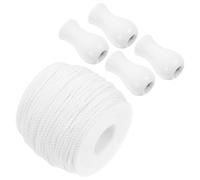 Milisten Cordon de Store Blanc 2,2 Mm X 50 M 4 Pompons en Bois, Tirettes de Cordon de Remplacement pour Stores Vénitiens, Accessoires de Rideaux pour Décoration Intérieure